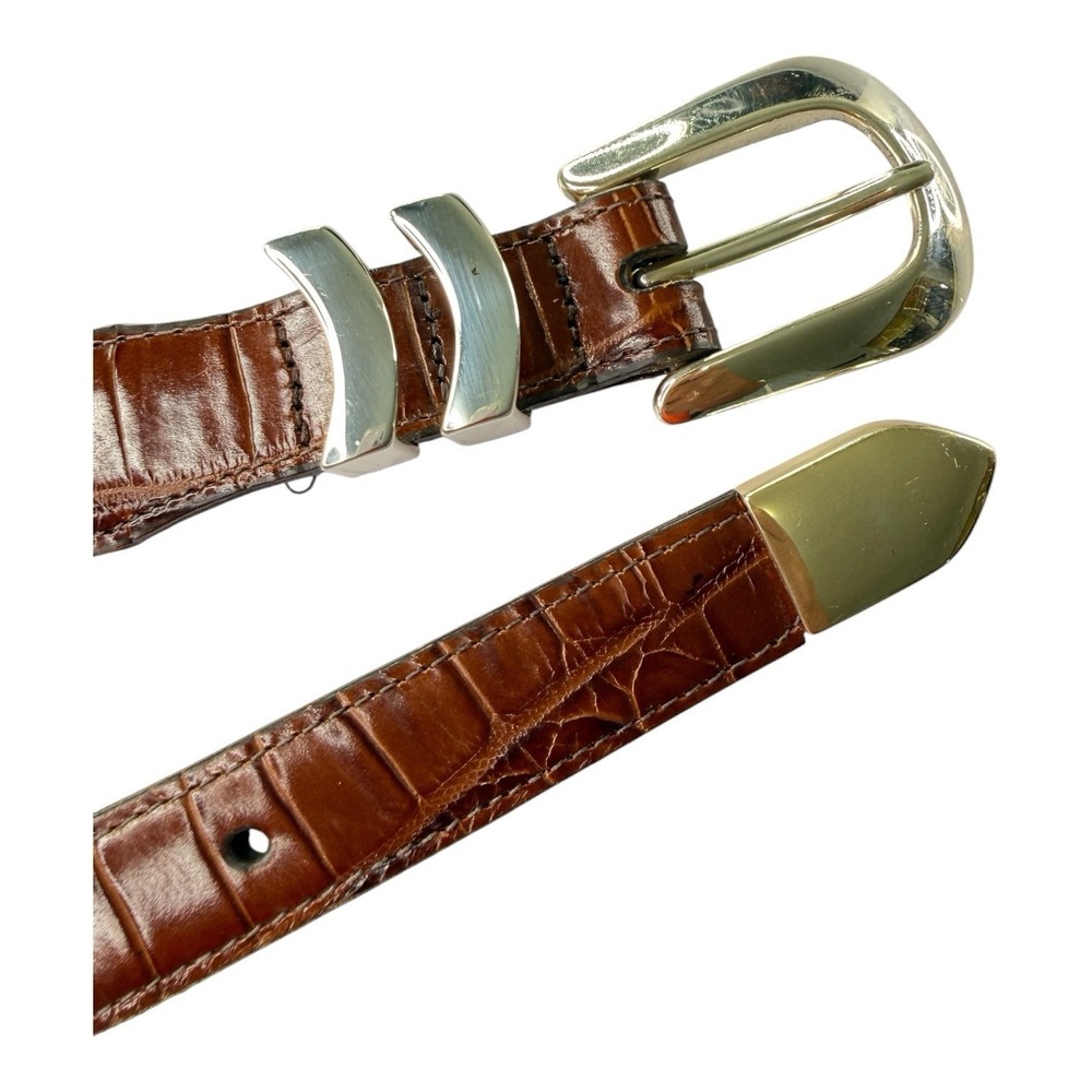 ONYX by Brighton Men's Leather Belt 42 Brown Croc Embossed Italian Calfskin USA